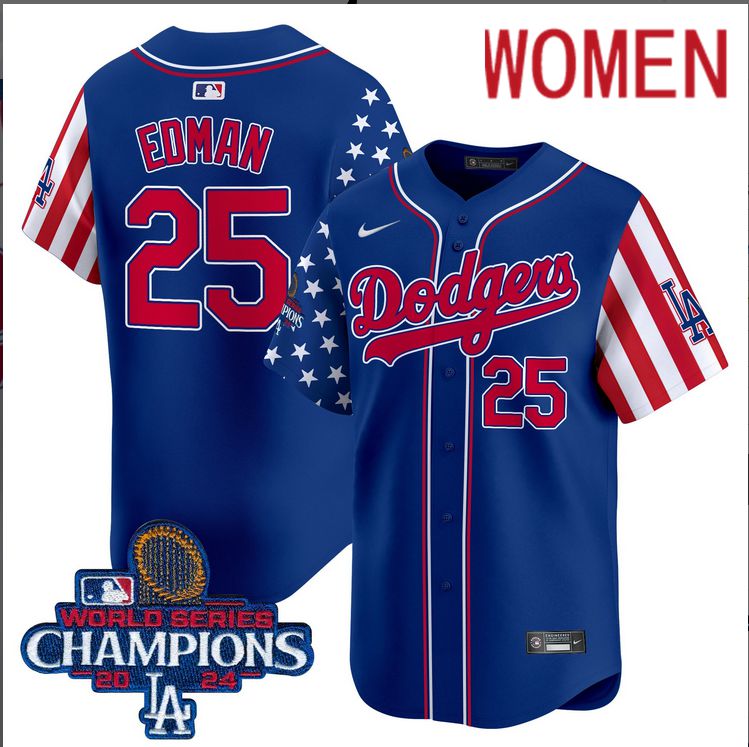 Women MLB Los Angeles Dodgers 25 Edman American Style blue 2024 World Series Champions Limited Jersey